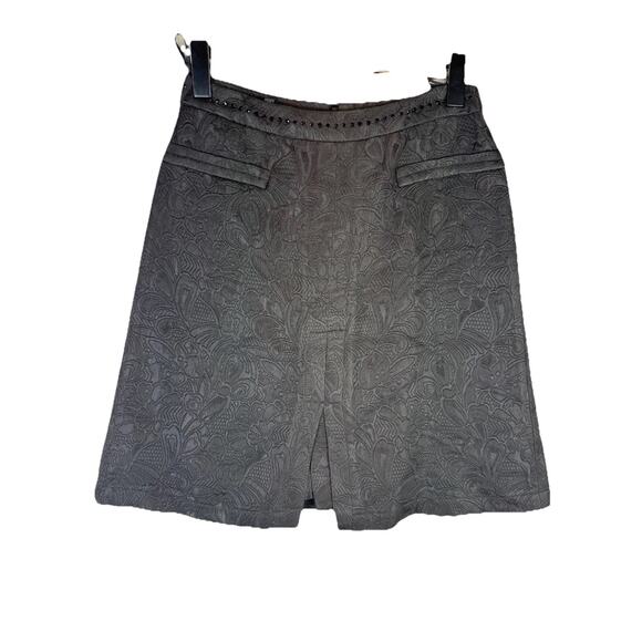 Tara Jarmon Womens Black Floral Beaded Accent A-Line Skirt Size 38‎ Front Slit - Picture 1 of 12